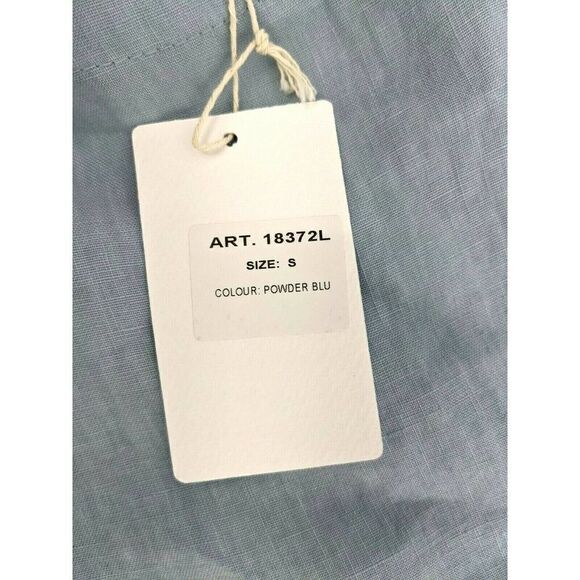 Laura Bianchi Italy Light Blue Linen Top Shirt Ruffle Blouse V-neck New - Picture 5 of 11